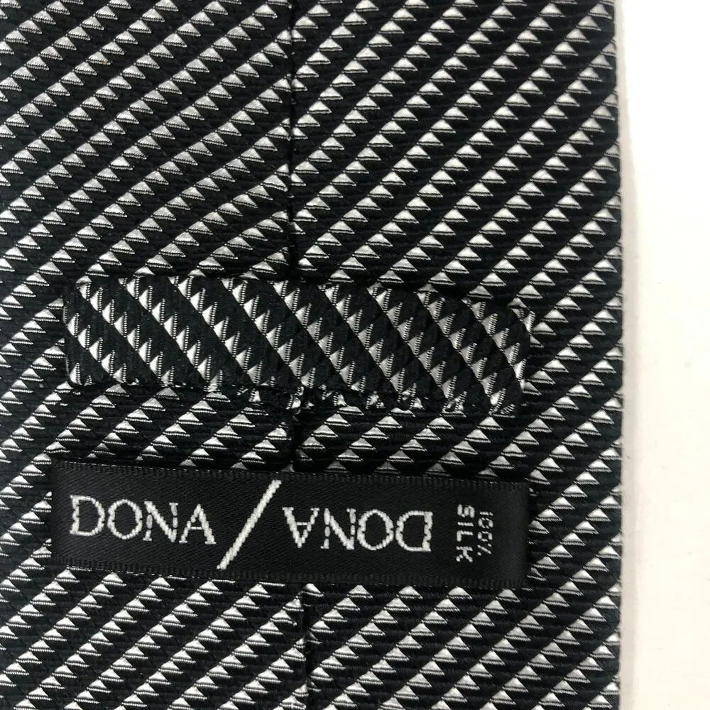 DONA Black & White Geometric Micro Pattern Tie 100% Silk Handmade Necktie Long
